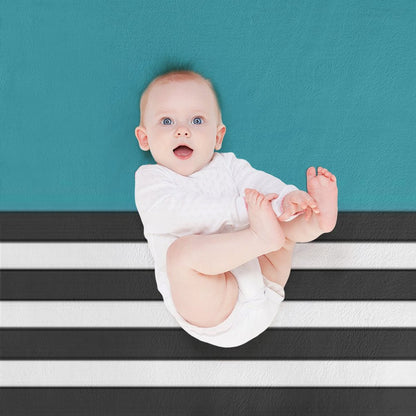 Half Striped Gray - Solid Turquoise Throw Blanket