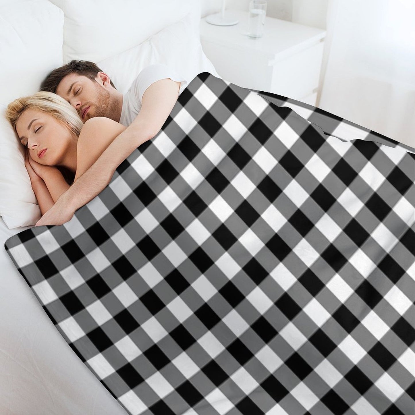 Black And White Gingham Checked Pattern Throw Blanket