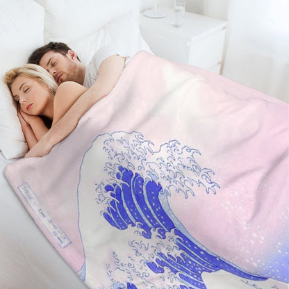 Great Wave Pastel Aesthetic Kawaii Pink Kanagawa Japanese Throw Blanket
