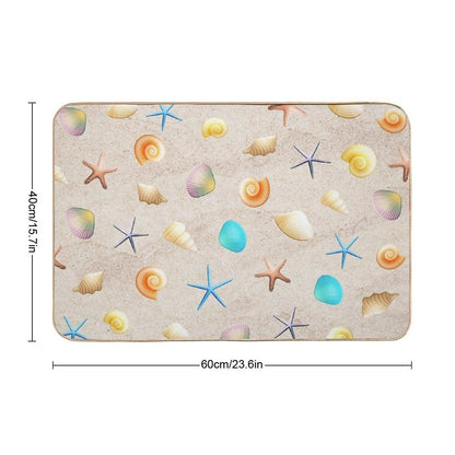 Collection of Shells on Sand And Starfish Bath Mat