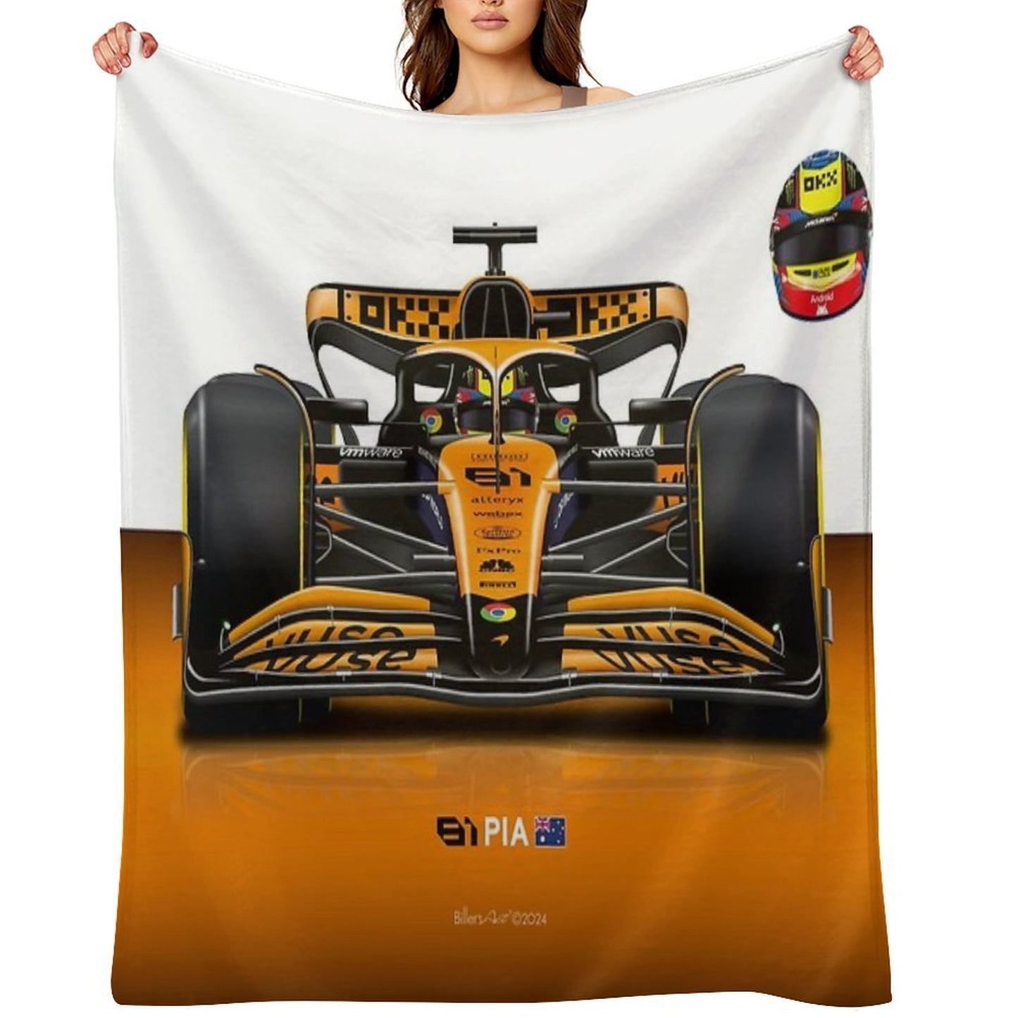 Oscar Piastri 2024 Formula 1 McLaren Racing Car Throw Blanket