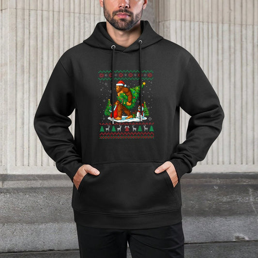 Bigfoot Santa Ugly Christmas Tree Funny Xmas Lights Men Kids Unisex Design Hoodie
