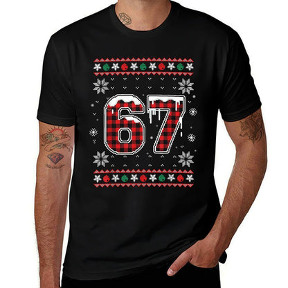 Funny 67 Six Seven Squad Meme Christmas Ugly Sweater  Rolled Sleeves T-Shirt
