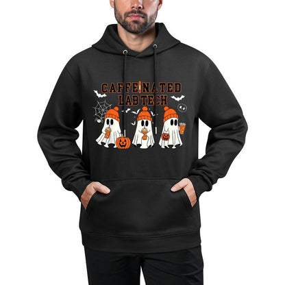Caffeinated Lab Tech Ghost Coffee Halloween Fall Laboratory Relaxed Fit Hoodie