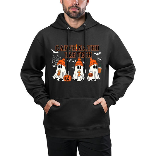 Caffeinated Lab Tech Ghost Coffee Halloween Fall Laboratory Relaxed Fit Hoodie