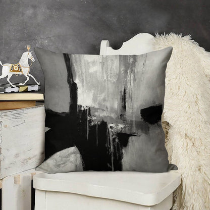 Black White Horizontal Abstract Linen Throw Pillow Cover