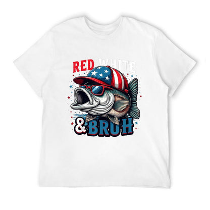 Patriotic Red White  Bruh America Fish Fishing 4th Of July  Trendy Pattern T-Shirt
