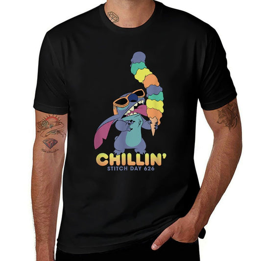 Disney Lilo And Stitch Ice Cream Chillin  Polyester Blend T-Shirt