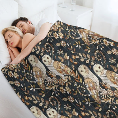 Wooden Wonderland Barn Owl Collage Throw Blanket