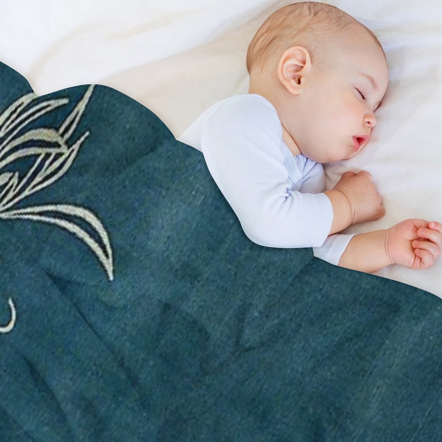 Japanese Textile Blue And White Lotus Flower Throw Blanket