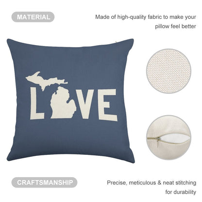 Michigan Love - All White Linen Throw Pillow Cover