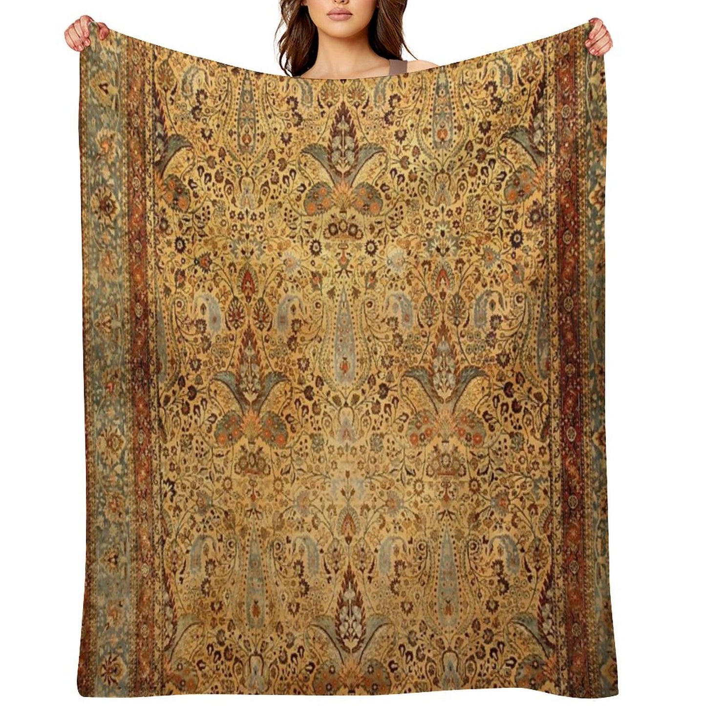Antique Persian Khorassan Rug Print Throw Blanket