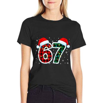 Funny 67 Six Seven Meme Christmas Pajamas Holiday Number 67  Rolled Sleeves T-Shirt