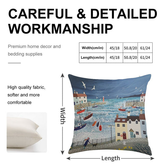 Stormy Harbour Linen Throw Pillow Cover