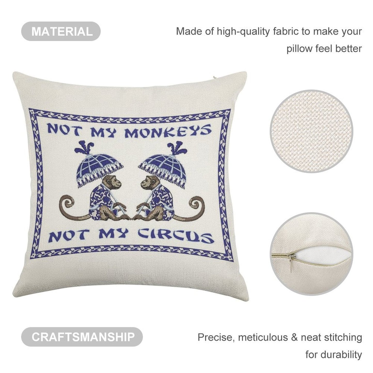 Not My Monkeys Linen Throw Pillow Cover
