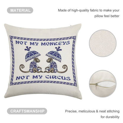 Not My Monkeys Linen Throw Pillow Cover