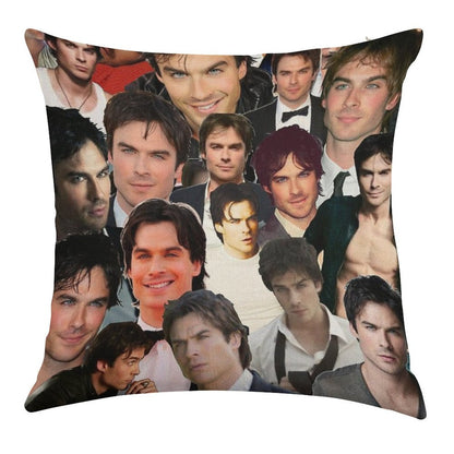 Ian Somerhalder Photo Collage Linen Throw Pillow Cover