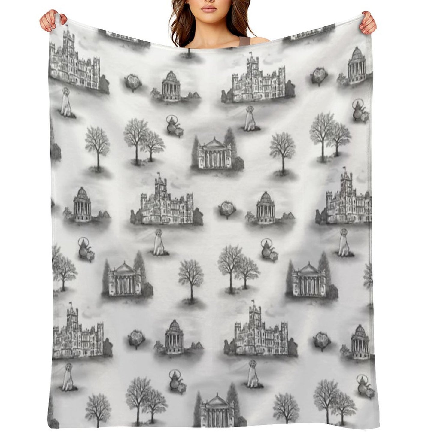 Black And Gray Downton Abbey Toile Throw Blanket