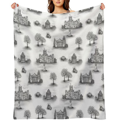 Black And Gray Downton Abbey Toile Throw Blanket
