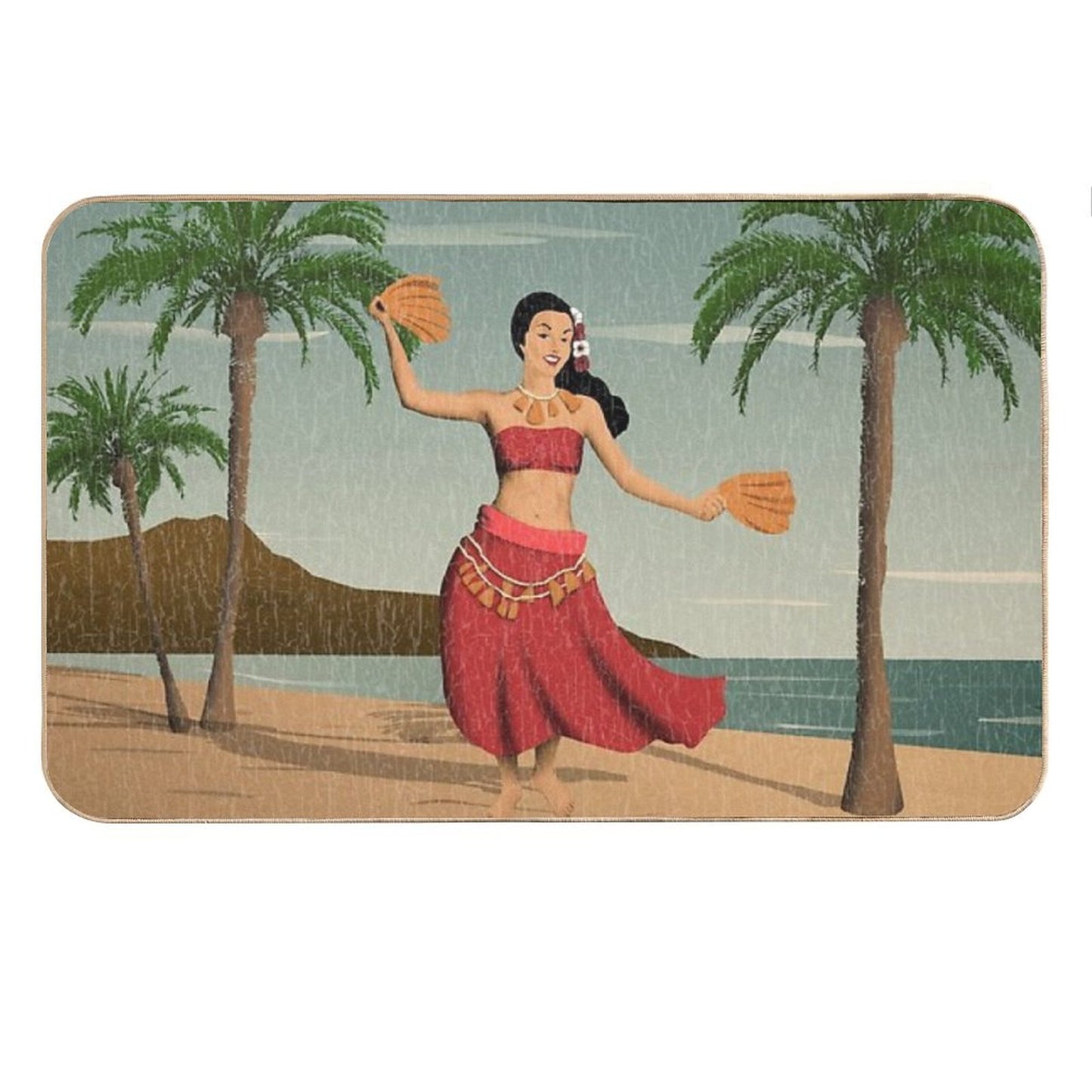 Hawaiian Vintage Hula Girl Distressed Postcard Bath Mat
