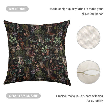 Vintage Mysterious Mushrooms Forest Botanical Botanical Night Garden Pattern NightGarden Linen Throw Pillow Cover