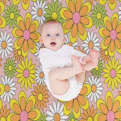 Vintage 70s Flower Power Orange, Pink & Yellow Retro Daisy Throw Blanket