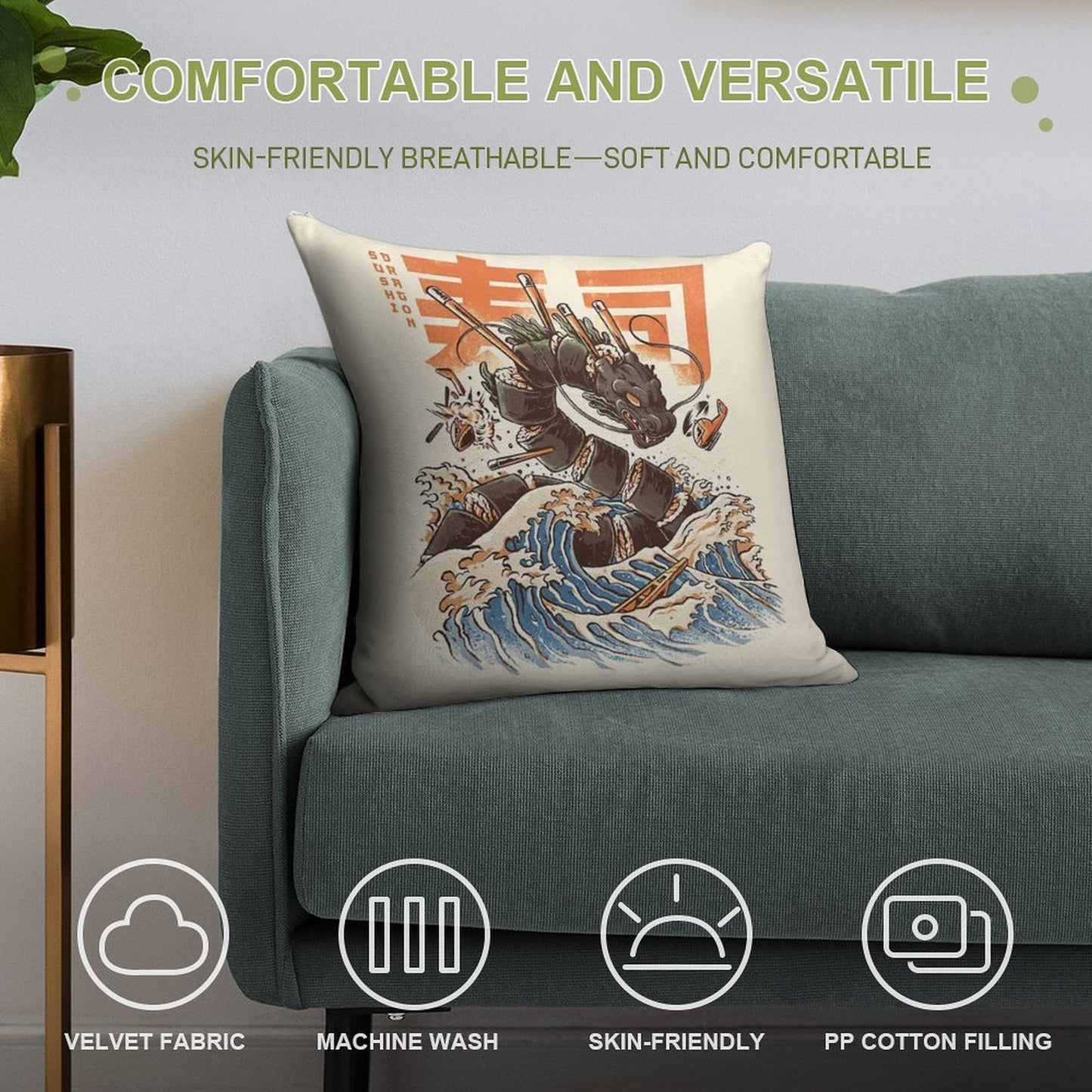 Great Sushi Dragon Soft Gift Ready Throw Pillow