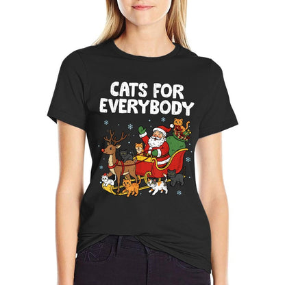 Cats for Everybody Christmas Funny Santa Cat Lover Meow Xmas  Ribbed Collar T-Shirt