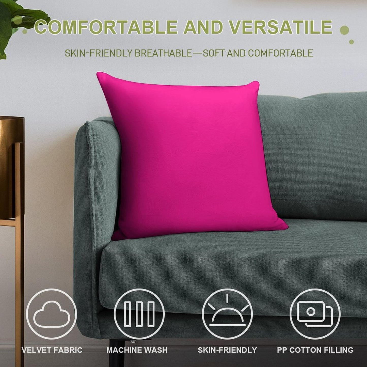 PLAIN SOLID DEEP PINK -100 PINK SHADES ON OZCUSHIONS ON ALL PRODUCTS Soft Fade-Resistant Throw Pillow