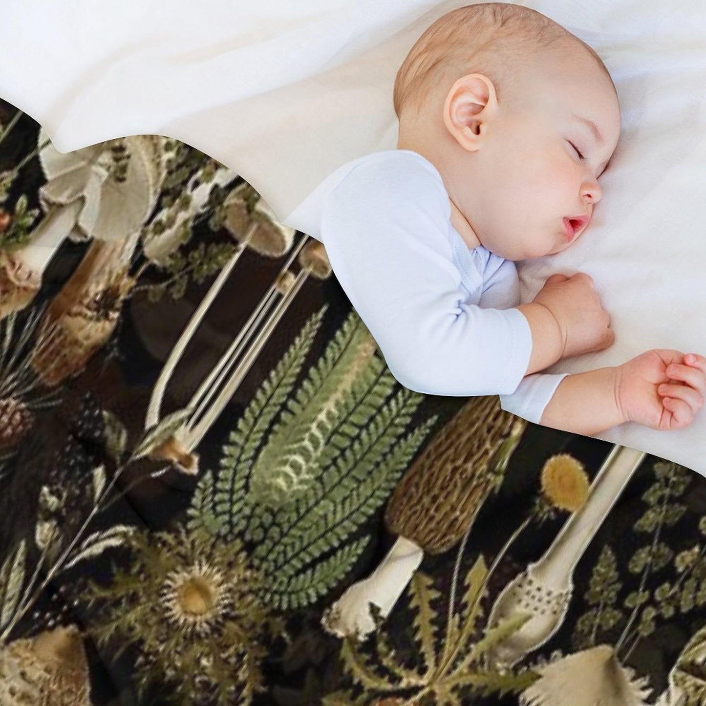 Vintage Midnight Mushrooms Forest Botanical Night Garden Pattern - Black Nightgarden Throw Blanket