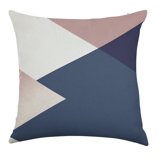 Geometrics - Blush Indigo Rose Gold Linen Throw Pillow Cover