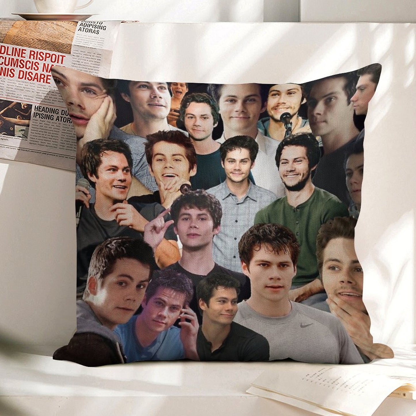 Dylan O’Brien Collage Linen Throw Pillow Cover