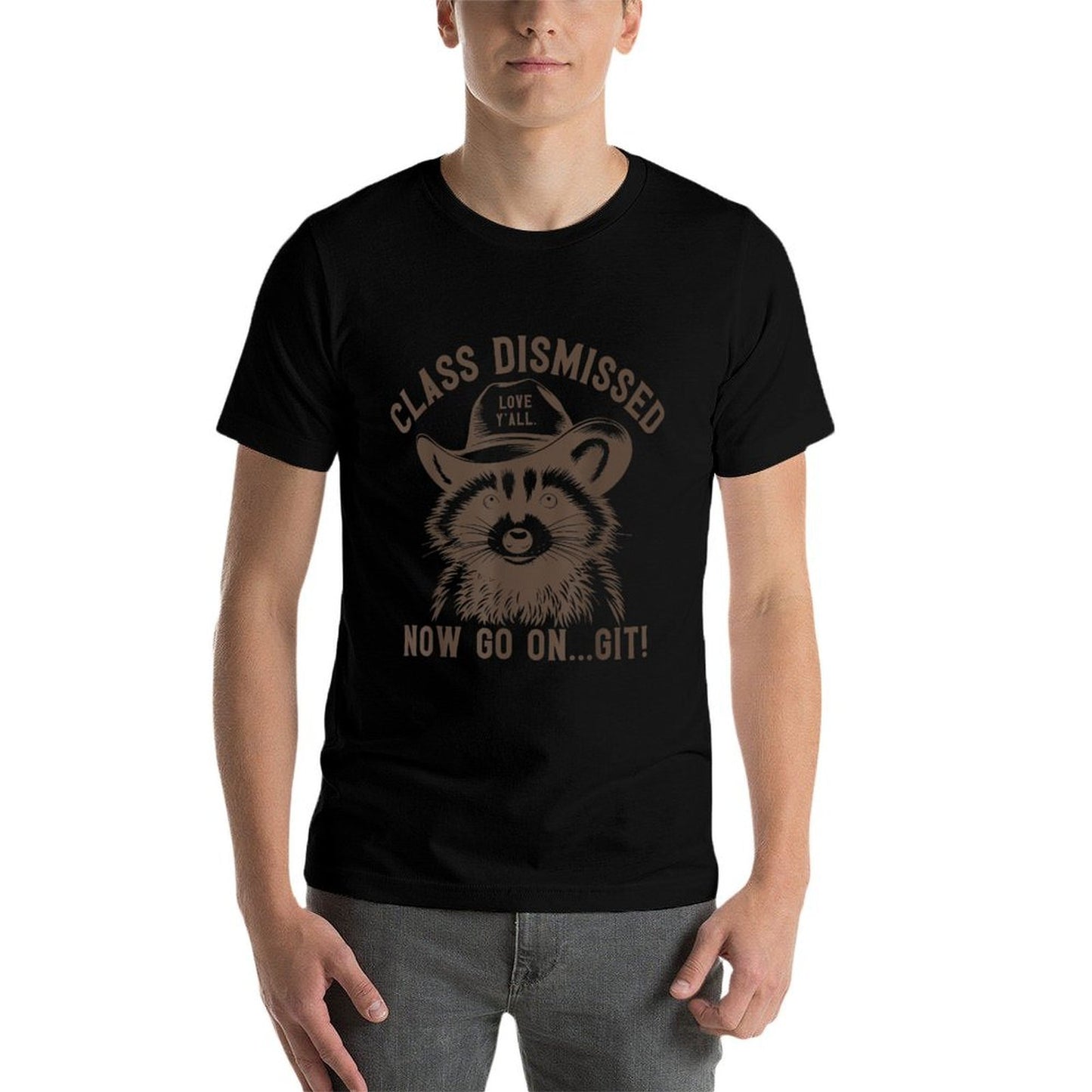 Raccoon Class Dismissed Now Go On Git Fun Last Day of School  Ribbed Collar T-Shirt