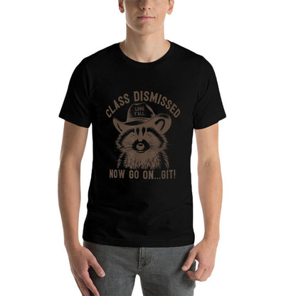 Raccoon Class Dismissed Now Go On Git Fun Last Day of School  Ribbed Collar T-Shirt