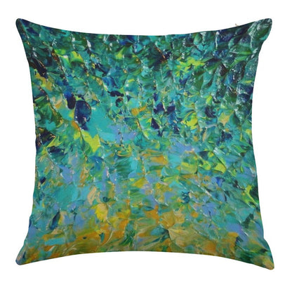 BEAUTY BENEATH THE SURFACE - Stunning Lake Ocean River Water Nature Green Blue Teal Yellow Aqua Abstract Linen Throw Pillow Cover