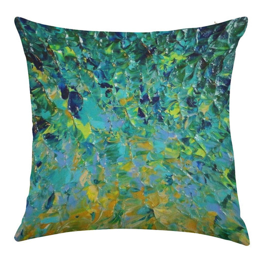 BEAUTY BENEATH THE SURFACE - Stunning Lake Ocean River Water Nature Green Blue Teal Yellow Aqua Abstract Linen Throw Pillow Cover