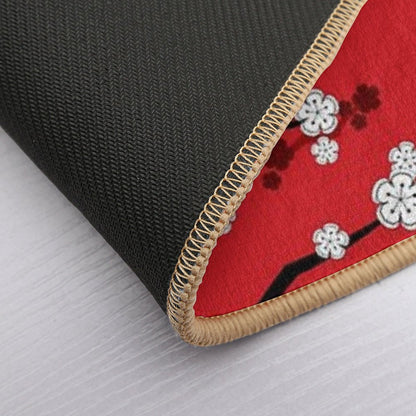 White Oriental Cherry Blossoms on Red And Chinese Wedding Double Happiness  Japanese Sakura © Fatfatin Bath Mat