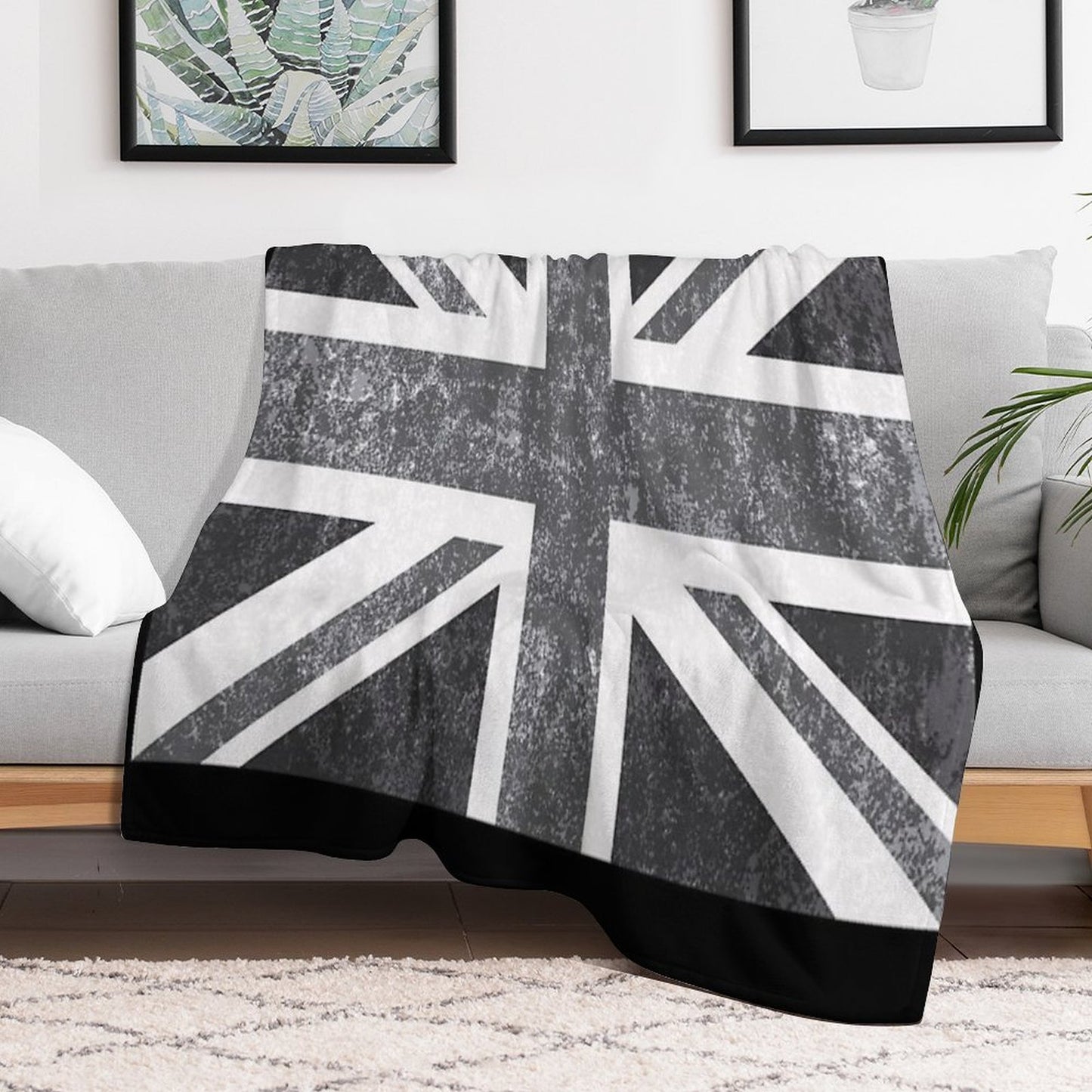 Union Jack Vintage Grayscale - United Kingdom Flag Throw Blanket