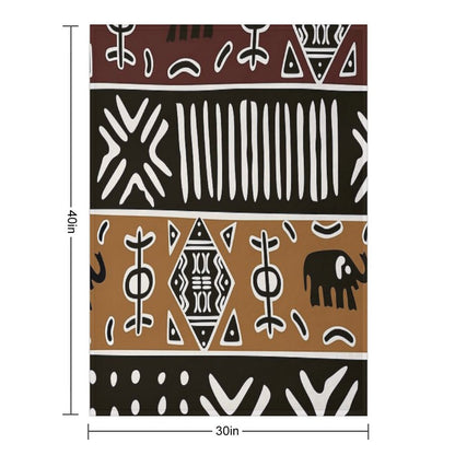 African Mud Cloth with Elephants Throw Blanket