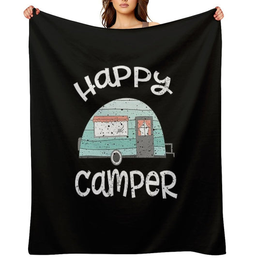 Happy Camper Retro Trailer RV Caravan Camping Throw Blanket