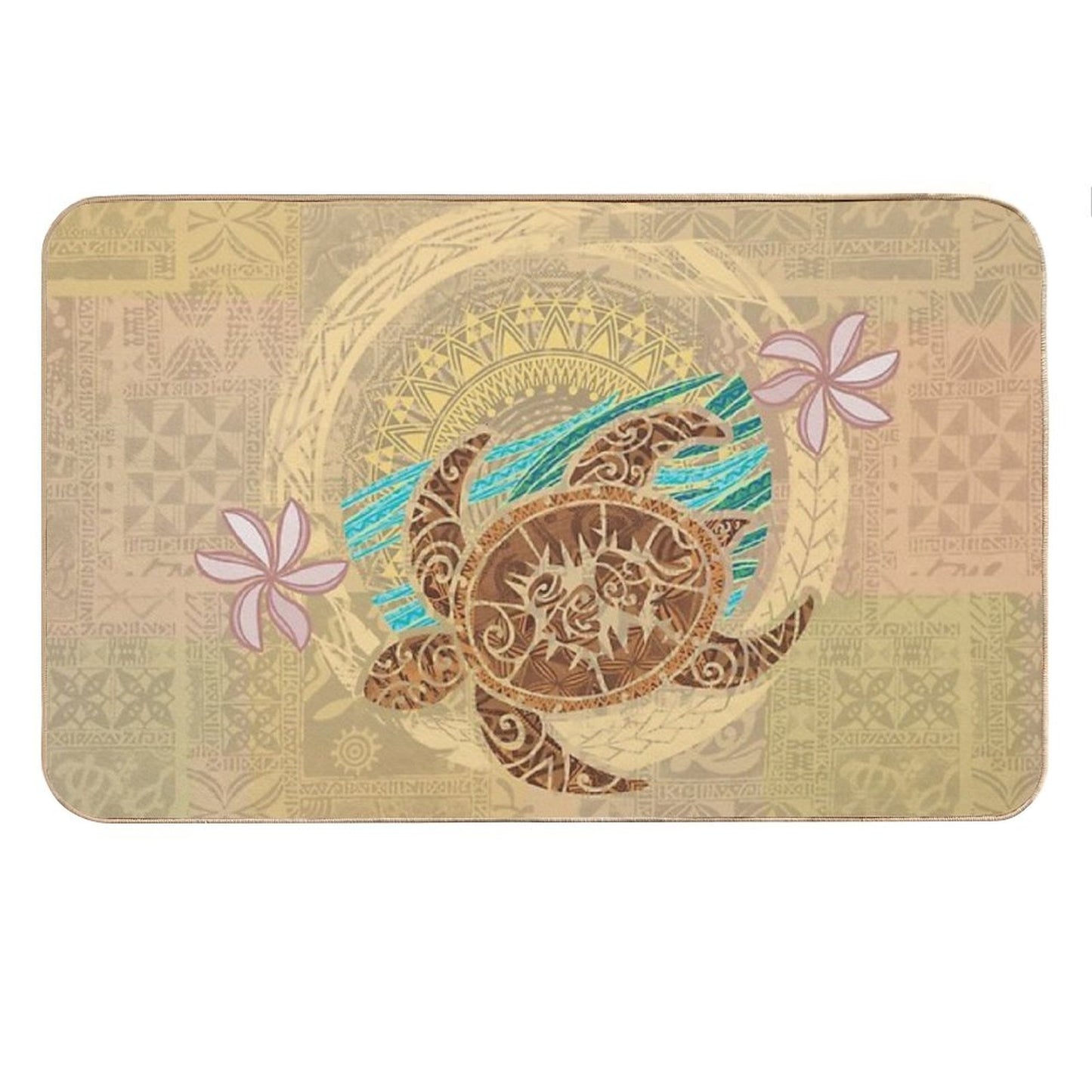 Vintage Samoan Turtle Tapa Print Bath Mat