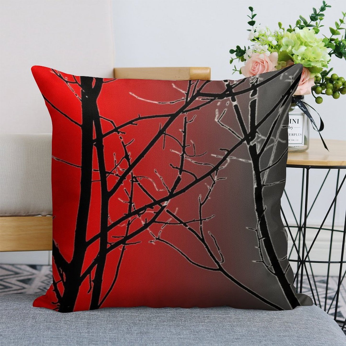 Red And Gray Linen Throw Pillow Cover