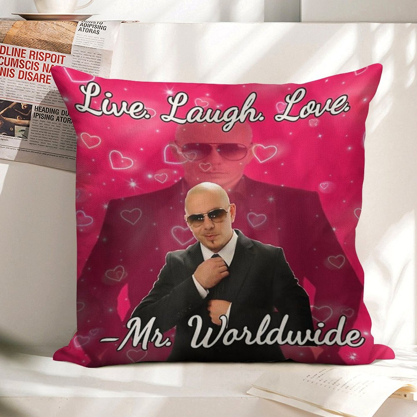 Mr Worldwide Pitbull Valentine Linen Throw Pillow Cover