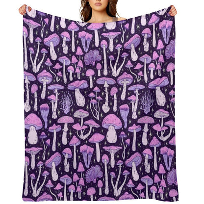 Deadly Mushrooms Dark Purple Throw Blanket