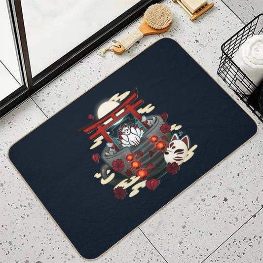 Moonlit Kitsune Shrine Teacup  Pet-Safe Bath Mat
