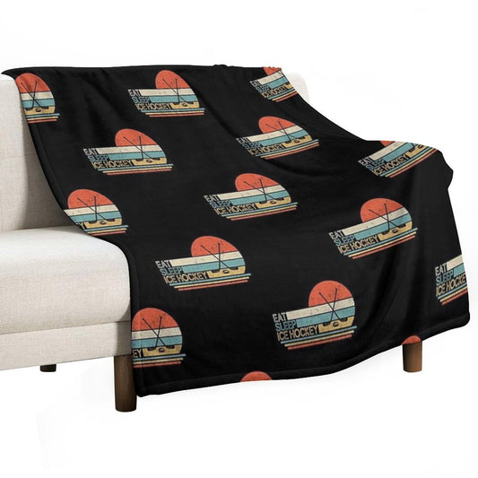 Ice Hockey Vintage Eat Sleep Throw Blanket
