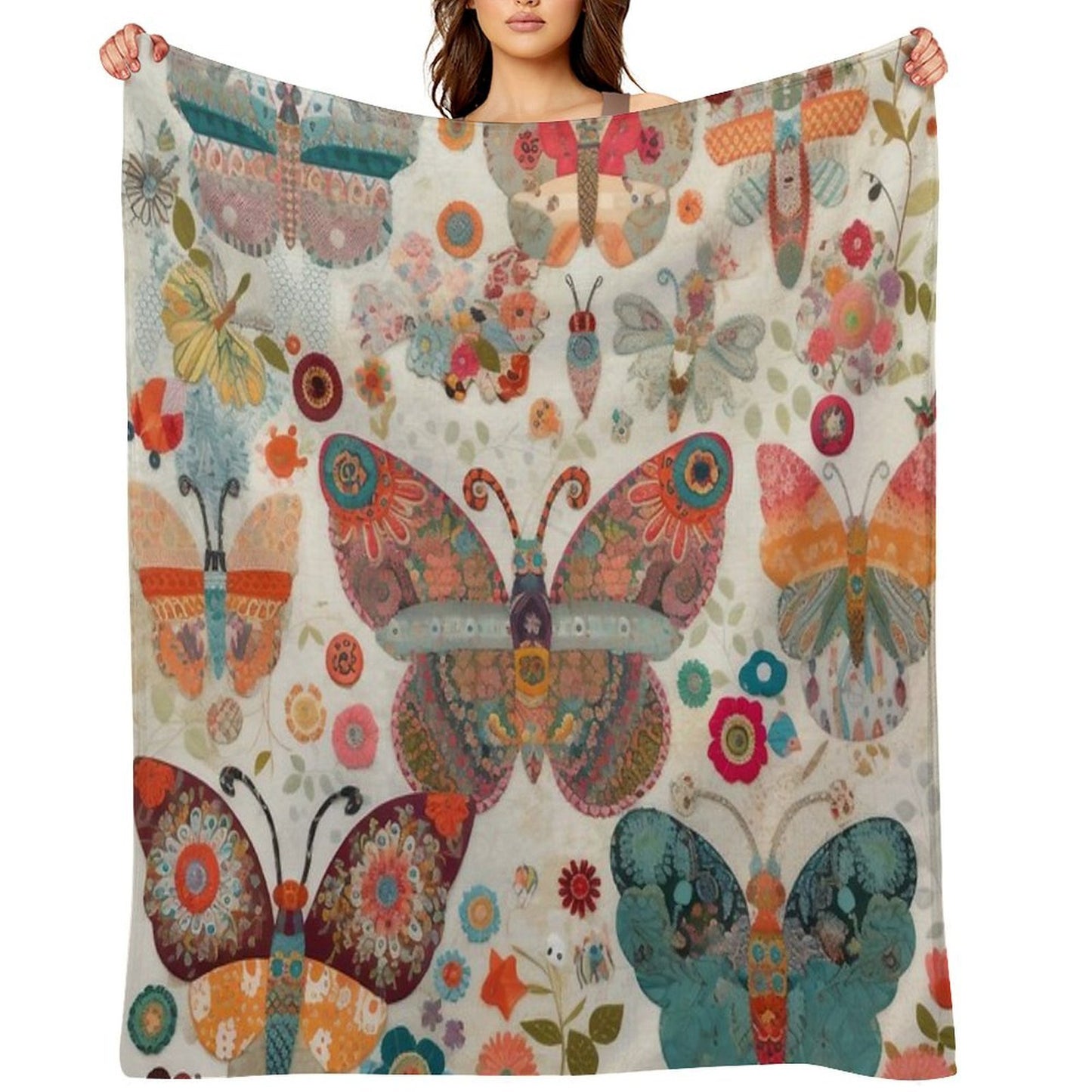 Colorful Whimsical Butterflies And Flowers Puzzle Throw Blanket