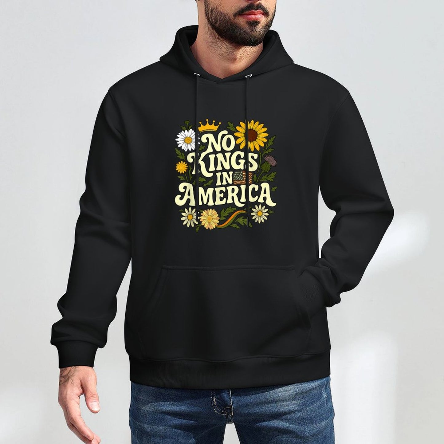 No King In American Retro Floral 70s Democracy Women Customizable Surface Hoodie
