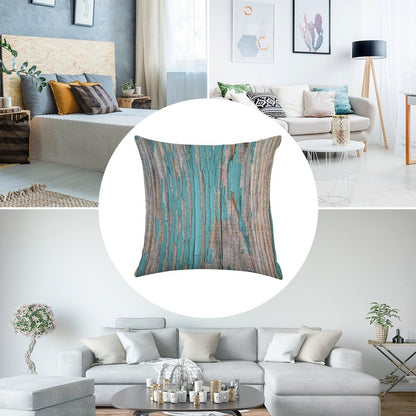 Shabby Rustic Weathered Wood Turquoise Linen Throw Pillow Cover