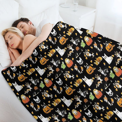 Corgi Halloween - Black Throw Blanket